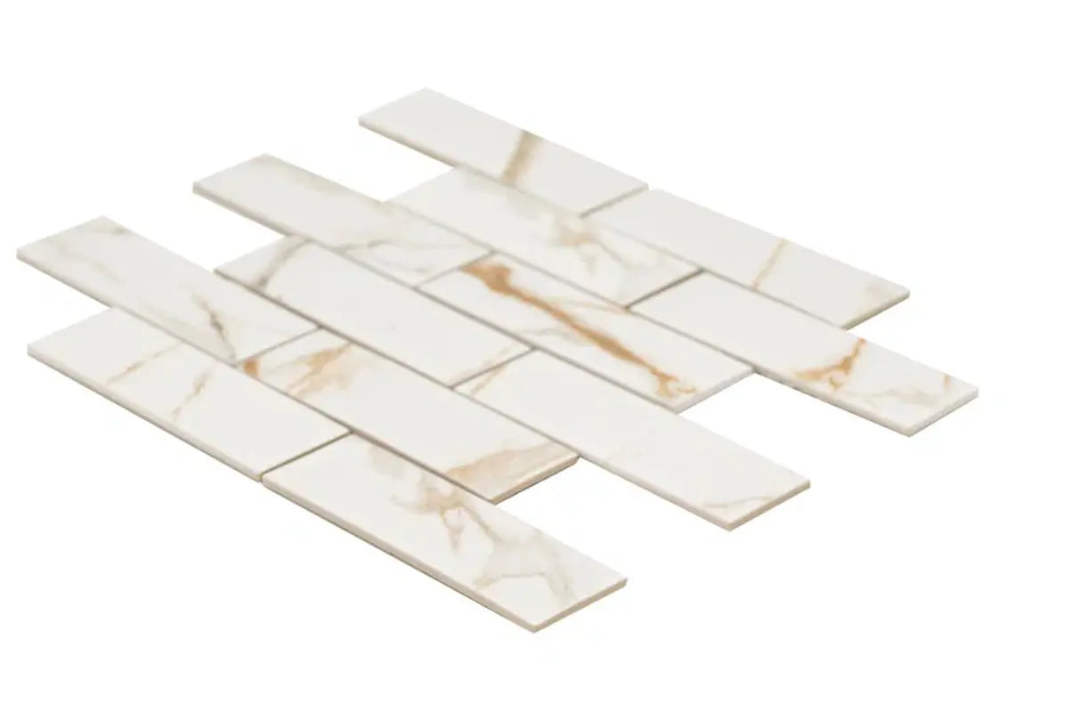 Calcatta Gold Subway 11.46" X 11.69" Matte Porcelain Mosaic Tile