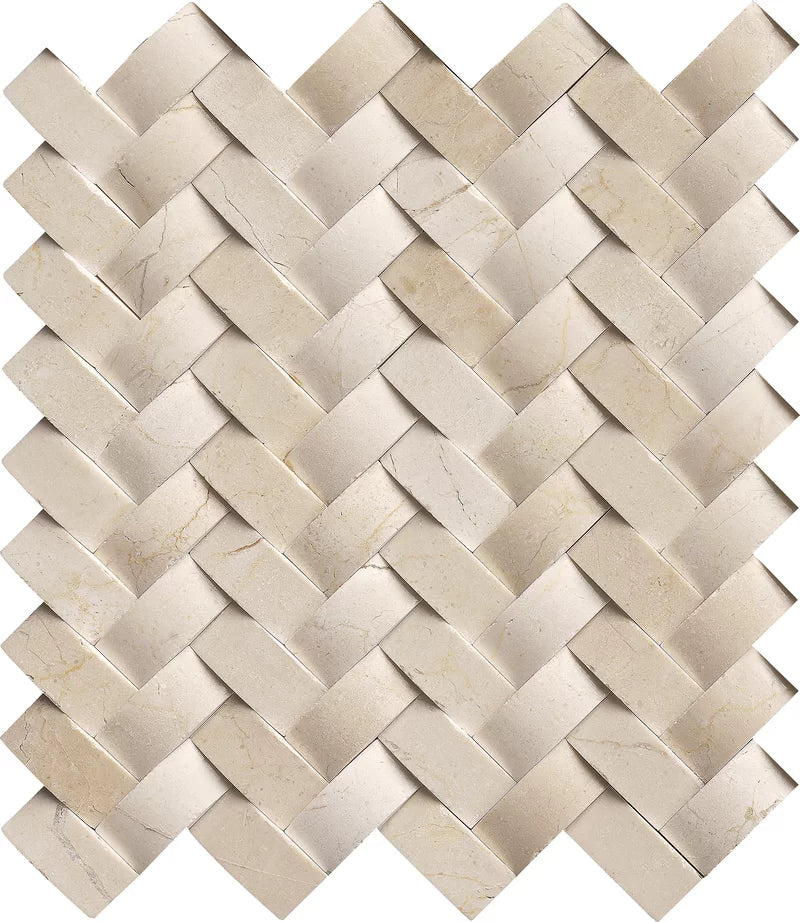Crema Arched Herringbone 12" X 12" Polished Marble Wall Tile