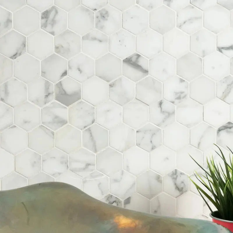 Carrara 2" X 2" Porcelain Honeycomb Mosaic Wall & Floor Tile