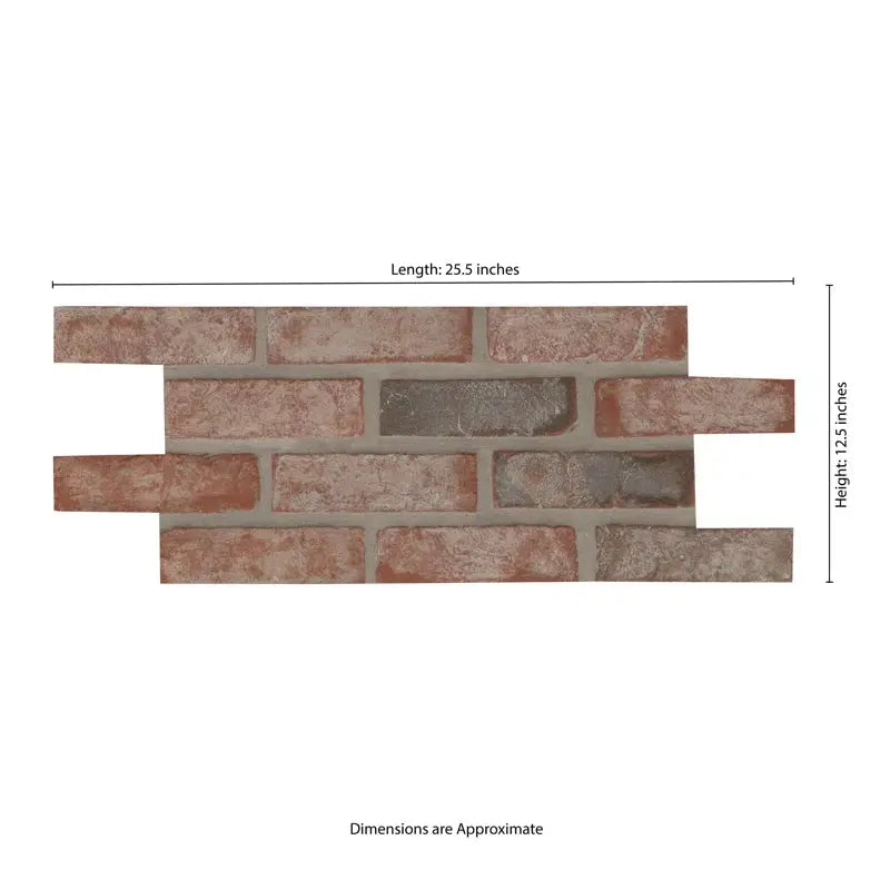 Artisanbrik 10.5" X 28" Textured Clay Brick Mesh-Mounted Mosaic Floor & Wall Tile