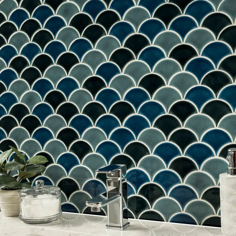 Domino Scallop 10 In. X 13 In. Glossy Porcelain Mosaic Tile