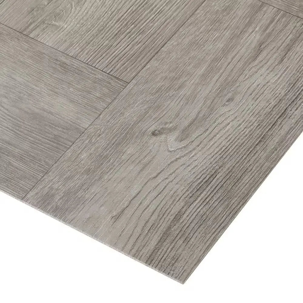 Grey Wood Parquet 3 MIL X 12 In. W X 12 In. L Peel and Stick Water Resistant Vinyl Tile Flooring (30 Sqft/Case)