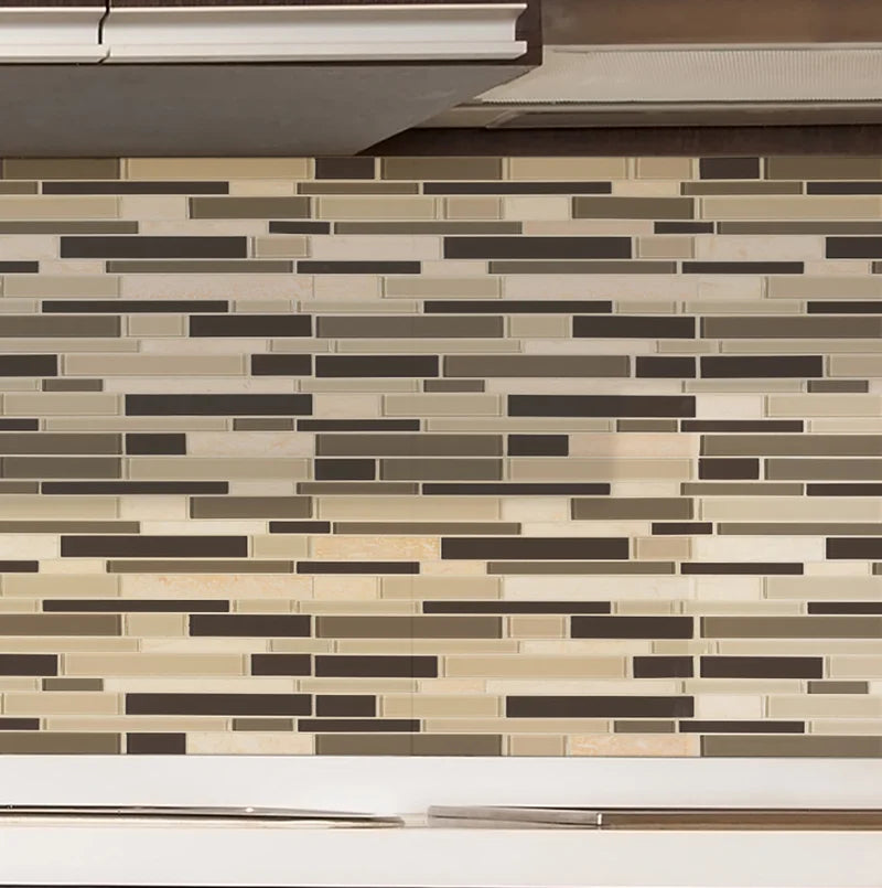 Interlocking Random Sized Natural Stone/Glass Mosaic Sheet Tile