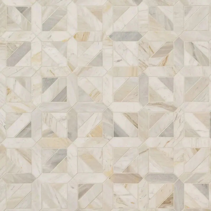Athena Gold Geometrica 12" X 12" Honed Marble Mesh Mounted Mosaic Tile