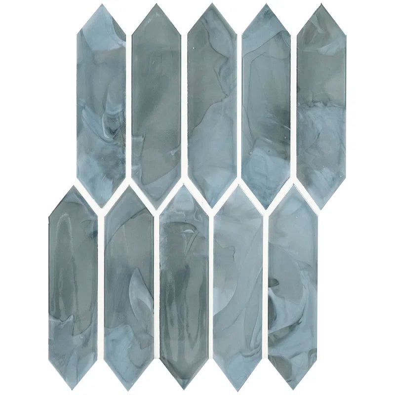 Blue Shimmer Picket 10 In. X 13.3 In. Glass Mesh-Mounted Mosaic Wall Tile