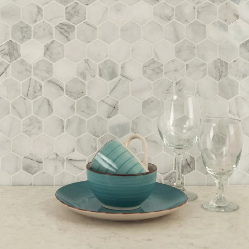 Calacatta Cressa Hex Honed 2" X 2" Marble Mosaic Tile