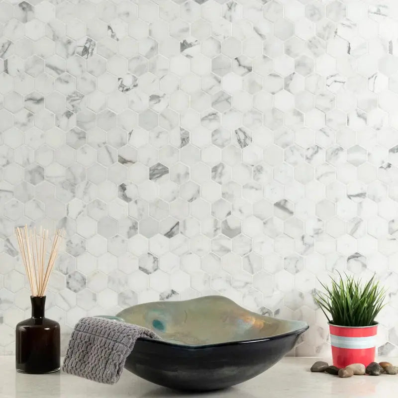 Carrara 2" X 2" Porcelain Honeycomb Mosaic Wall & Floor Tile