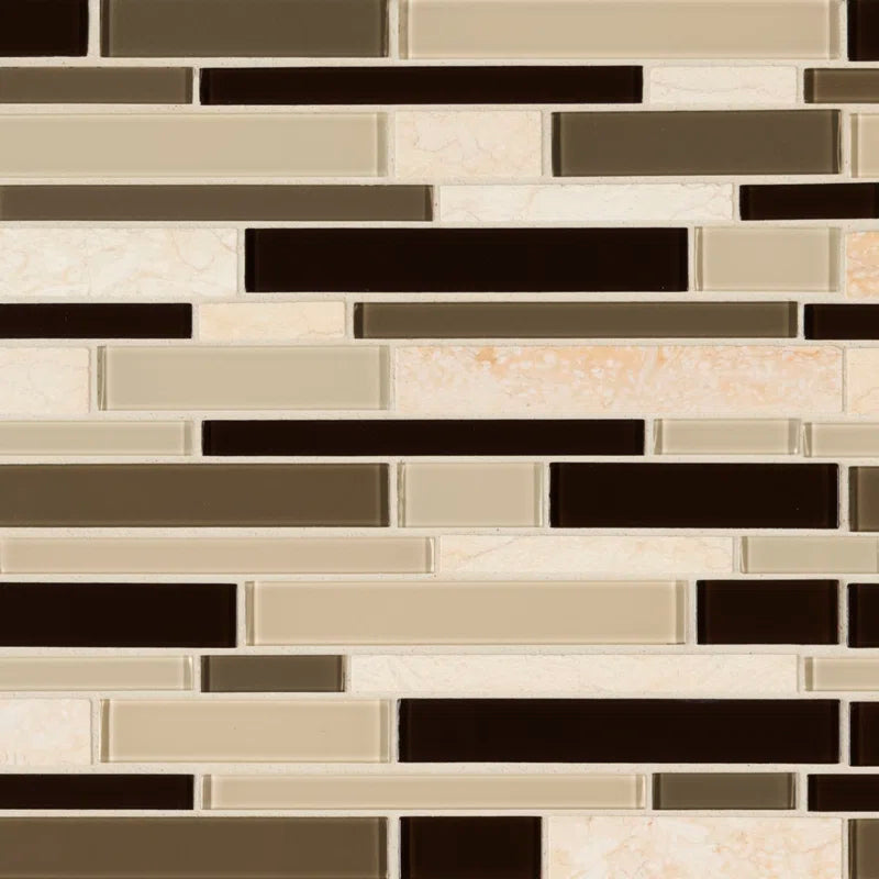 Interlocking Random Sized Natural Stone/Glass Mosaic Sheet Tile