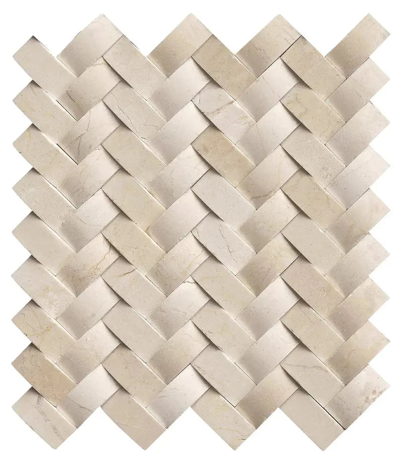 Crema Arched Herringbone 12" X 12" Polished Marble Wall Tile
