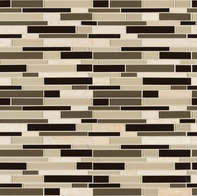 Interlocking Random Sized Natural Stone/Glass Mosaic Sheet Tile