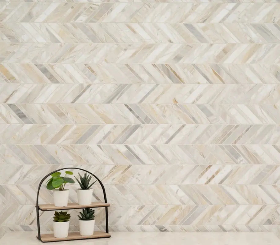 Athena Gold Chevron 12" X 12" Honed Marble Mesh Mounted Mosaic Tile