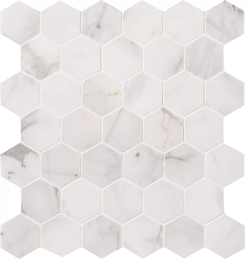 Calacatta Cressa Hex Honed 2" X 2" Marble Mosaic Tile