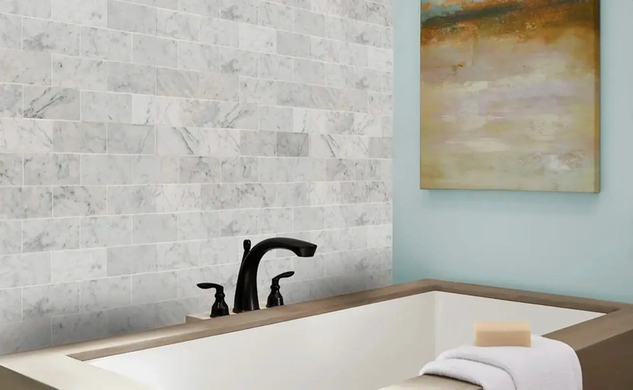 Carrara White 3" X 6" Honed Marble Subway Tile