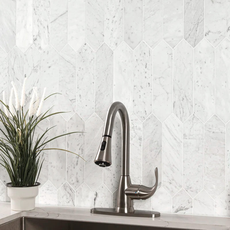 Carrara White Picket 10.63" X 12" Honed Marble Mosaic Tile