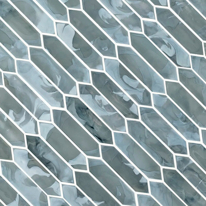 Blue Shimmer Picket 10 In. X 13.3 In. Glass Mesh-Mounted Mosaic Wall Tile