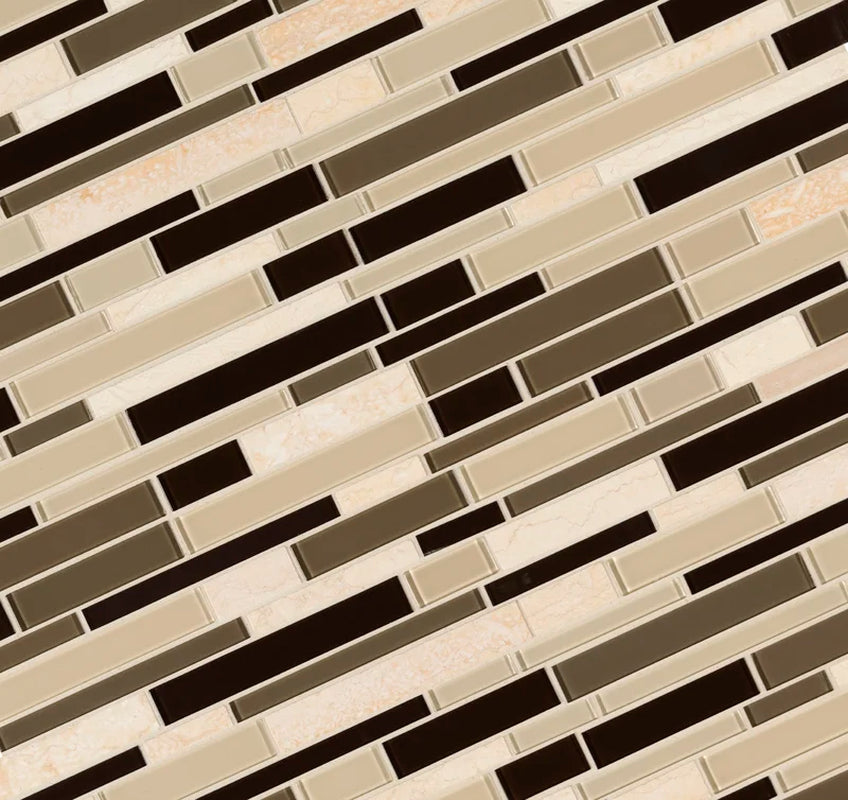 Interlocking Random Sized Natural Stone/Glass Mosaic Sheet Tile