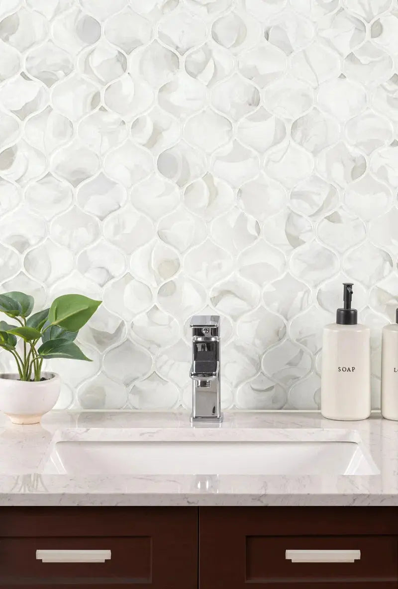 Pearla Arabesque 10"X10.2" Glass Mesh Mounted Mosaic Wall Tile