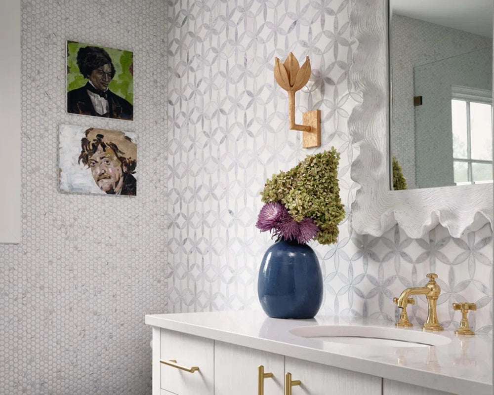 La Fleur 8.9" X 9.92" Polished Marble Mesh-Mounted Mosaic Tile