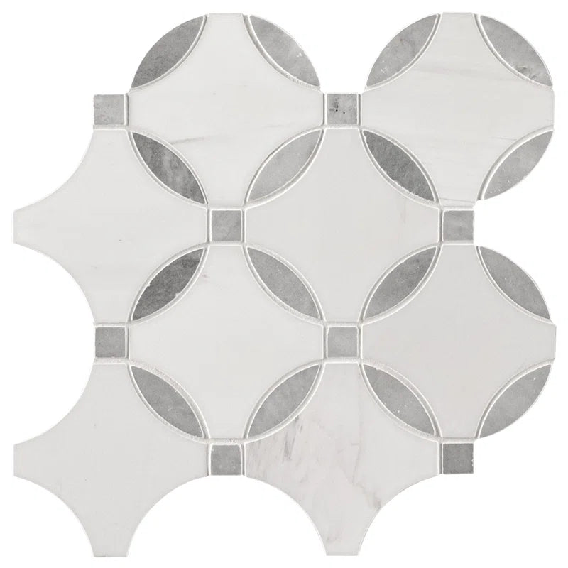 Bianco Dolomite Lola 10.25" X 10.25" Polished Marble Mosaic Floor and Wall Tile