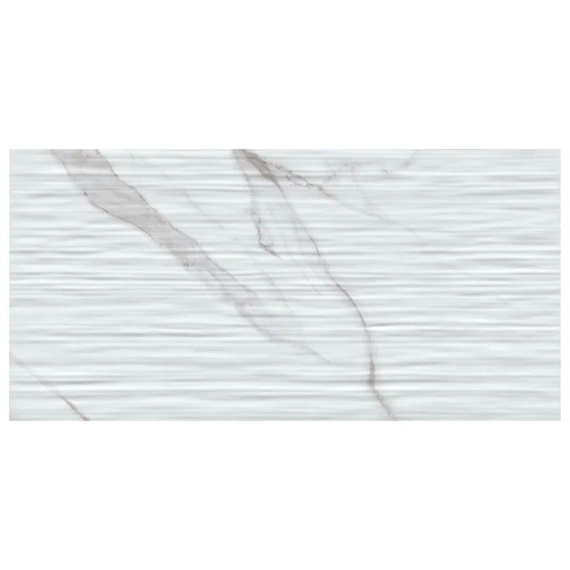 Dymo Statuary Stripe 12" X 24" White Glossy Ceramic Wall Tile