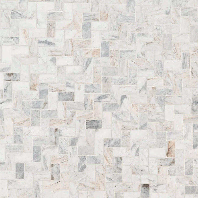 Capri Blue 11.63'' X 11.63'' Herringbone Honed Marble Mosaic Tile