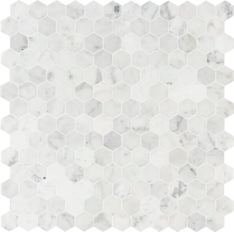 Carrara White Hexagon 11.75" X 12" Honed Marble Mesh-Mounted Mosaic Tile