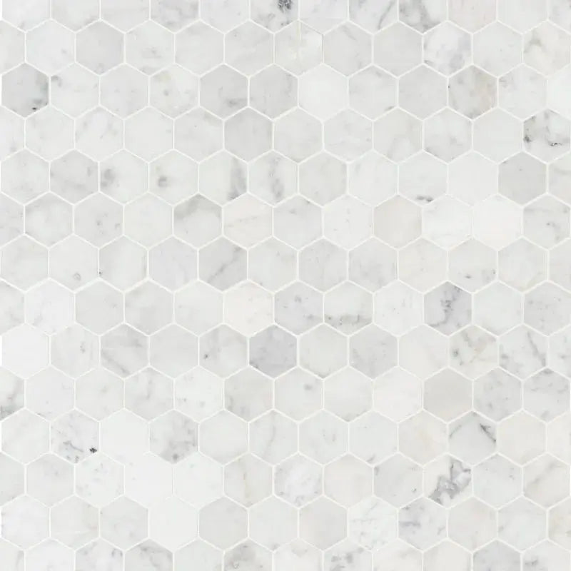 Carrara White Hexagon 11.75" X 12" Honed Marble Mesh-Mounted Mosaic Tile