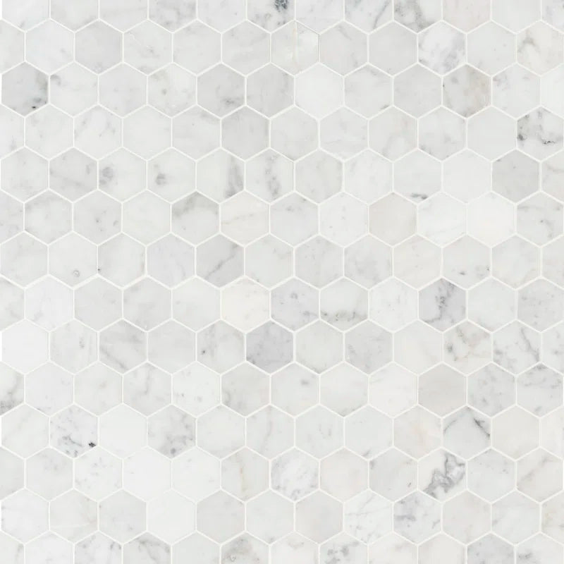 Carrara White Hexagon 11.75" X 12" Honed Marble Mesh-Mounted Mosaic Tile