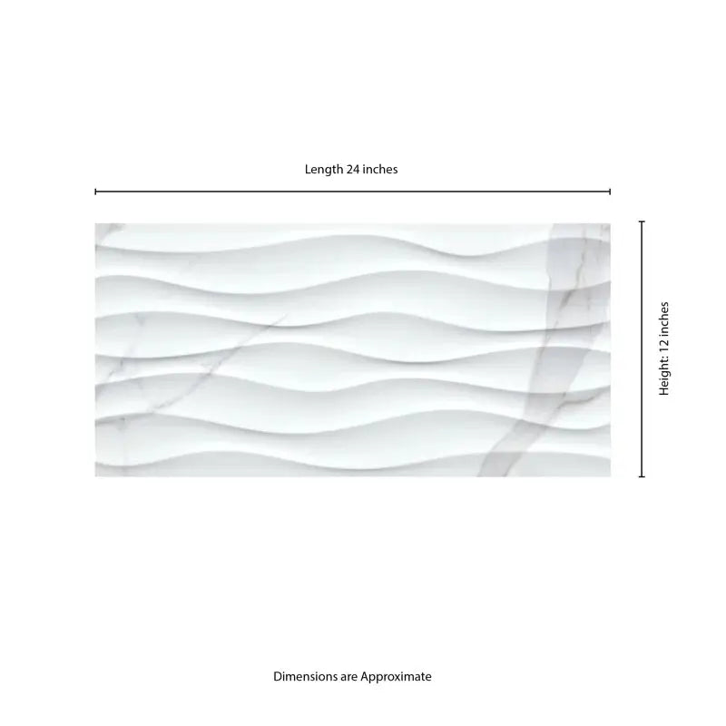Dymo Statuary 12" X 24" Wavy White Glossy Ceramic Wall Tile