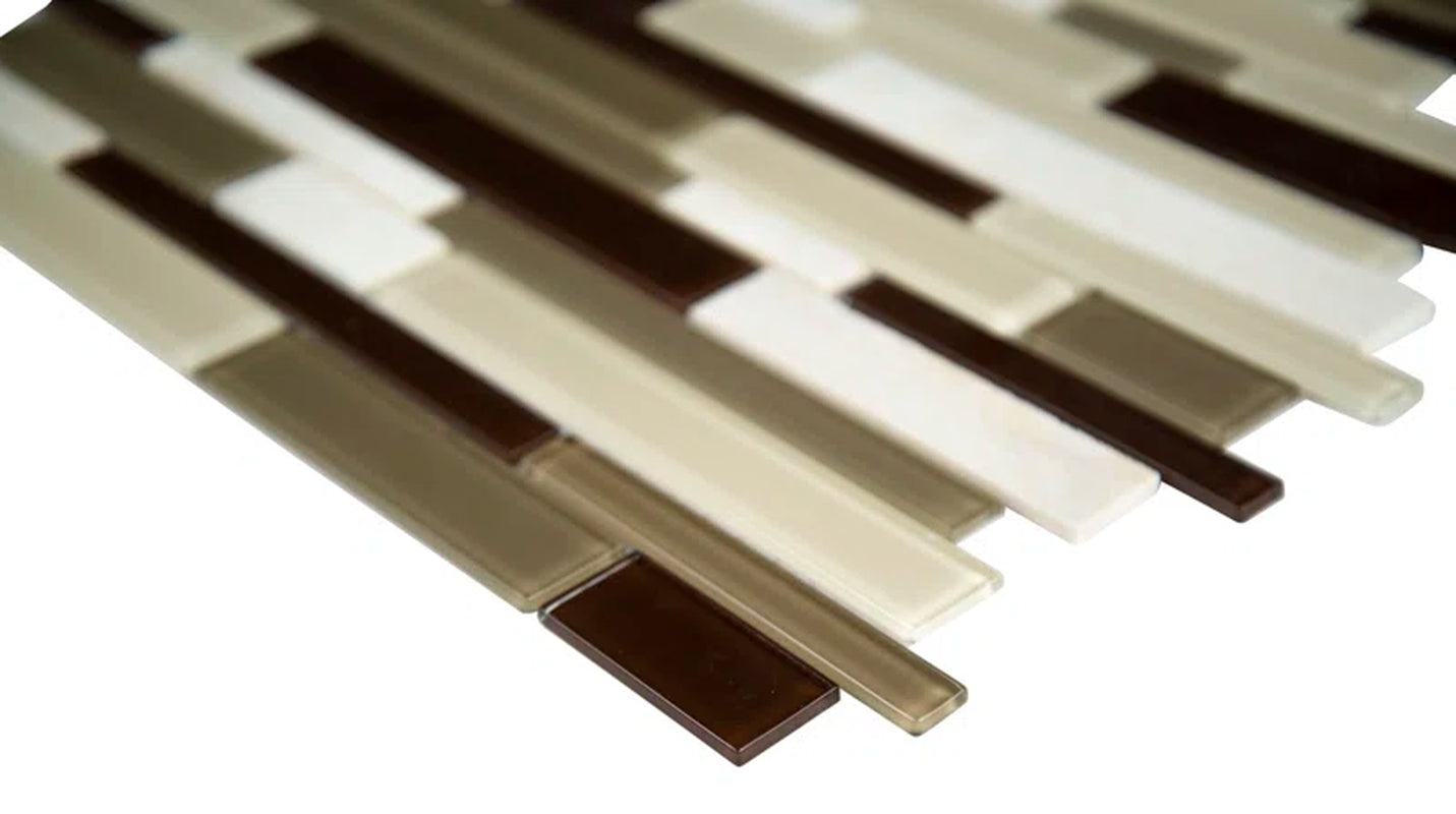 Interlocking Random Sized Natural Stone/Glass Mosaic Sheet Tile