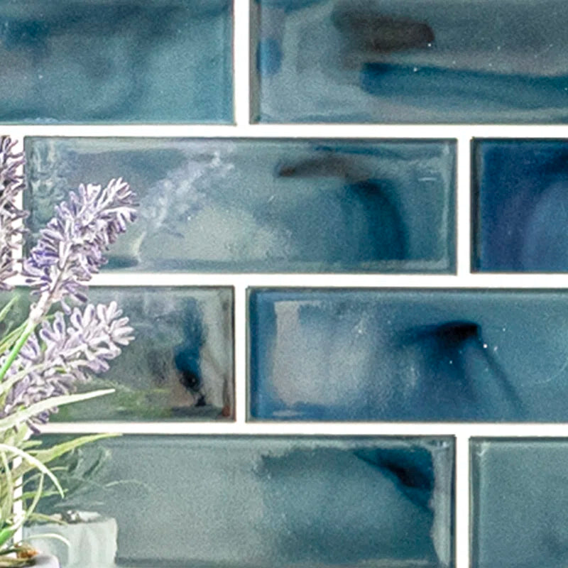 Blue Shimmer Subway 11.75 In. X 11.75 In. Glass Mesh-Mounted Mosaic Wall Tile