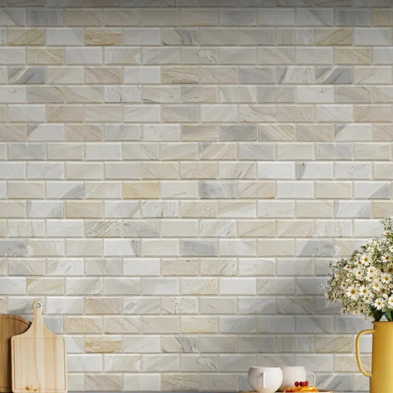 Athena Gold 2" X 4" Honed and Beveled Marble Mesh Mounted Mosaic Tile