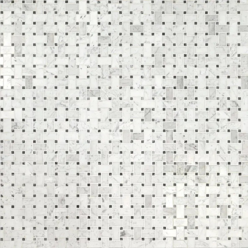 Carrara White Basketweave 12" X 12" Honed Marble Mosaic Tile