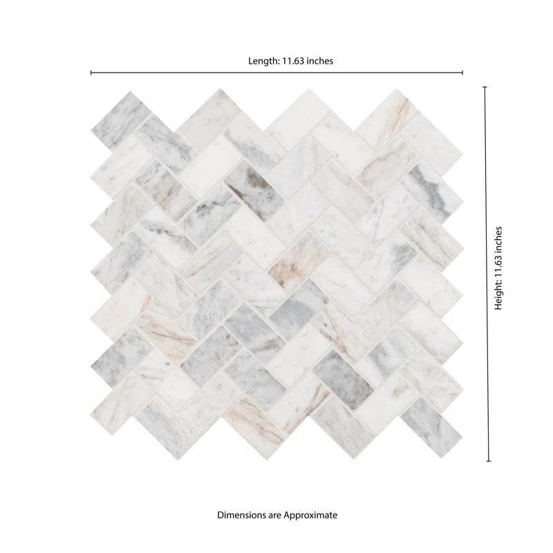 Capri Blue 11.63'' X 11.63'' Herringbone Honed Marble Mosaic Tile