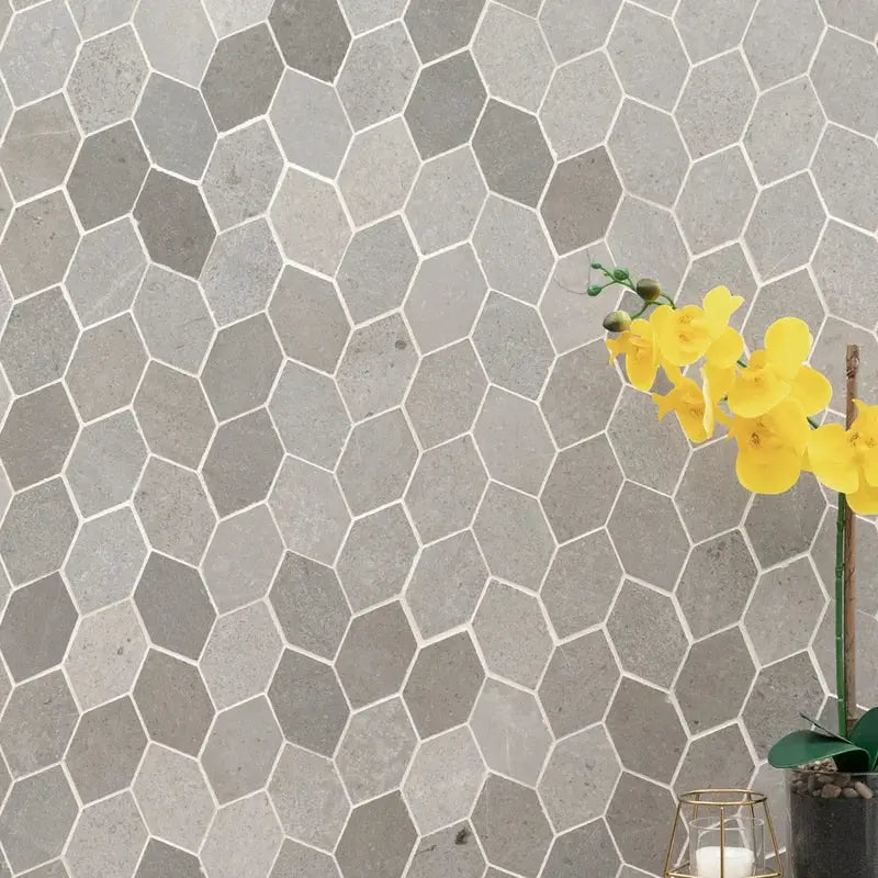 Lilly Pad 11.15" X 12.60" Honed Limestone Mesh-Mounted Mosaic Floor and Wall Tile