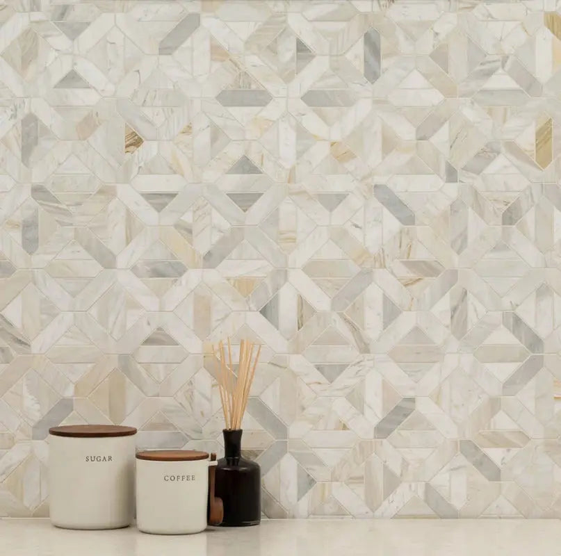 Athena Gold Geometrica 12" X 12" Honed Marble Mesh Mounted Mosaic Tile