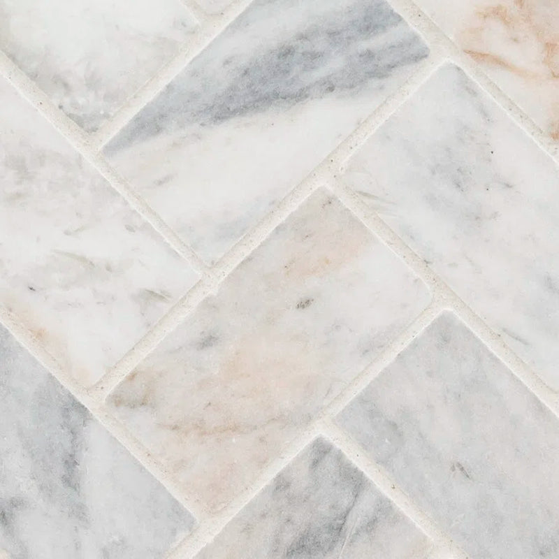 Capri Blue 11.63'' X 11.63'' Herringbone Honed Marble Mosaic Tile