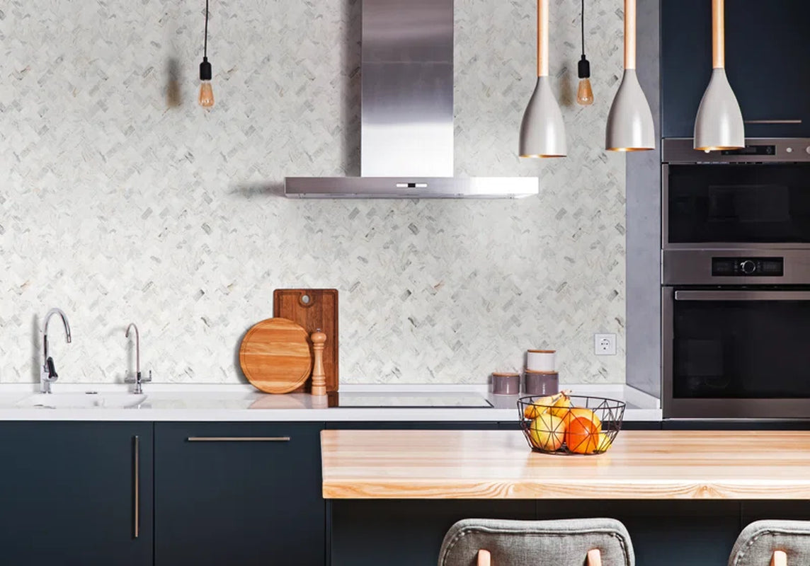 Capri Blue 11.63'' X 11.63'' Herringbone Honed Marble Mosaic Tile