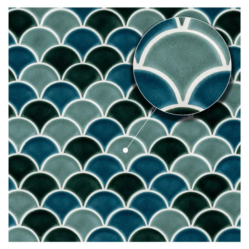 Domino Scallop 10 In. X 13 In. Glossy Porcelain Mosaic Tile