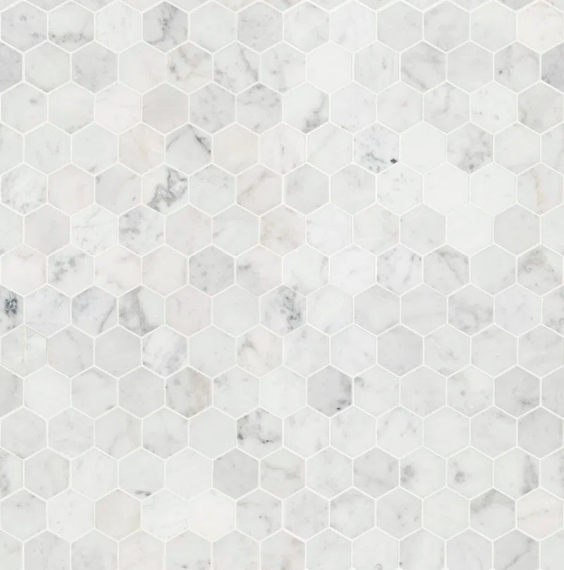 Carrara White Hexagon 11.75" X 12" Honed Marble Mesh-Mounted Mosaic Tile