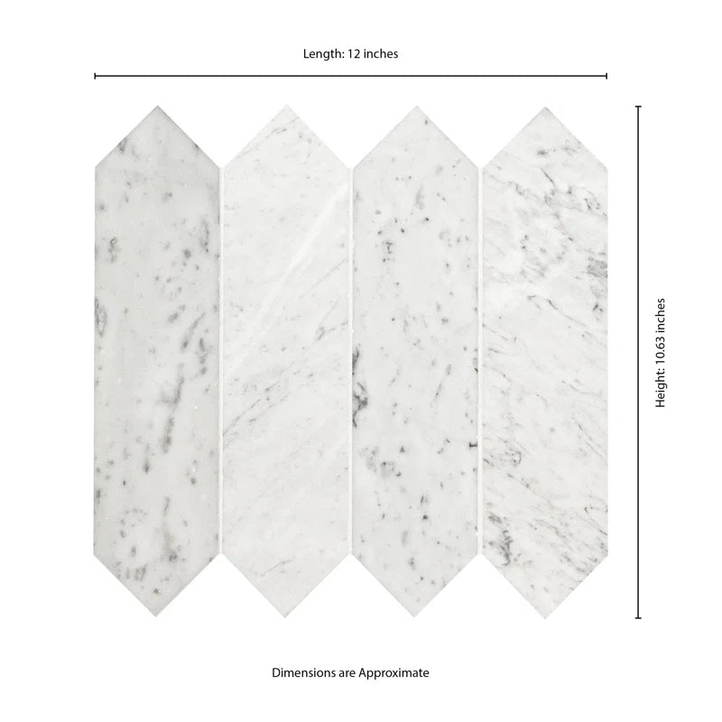 Carrara White Picket 10.63" X 12" Honed Marble Mosaic Tile