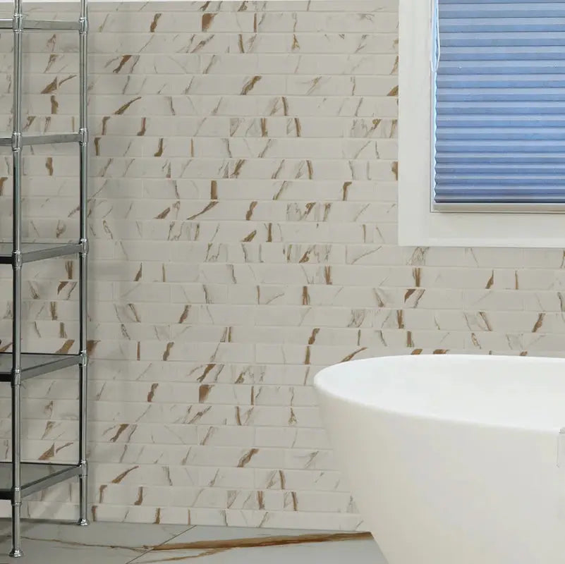 Calcatta Gold Subway 11.46" X 11.69" Matte Porcelain Mosaic Tile