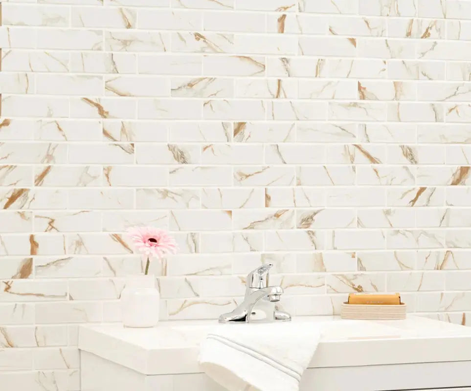 Calcatta Gold Subway 11.46" X 11.69" Matte Porcelain Mosaic Tile