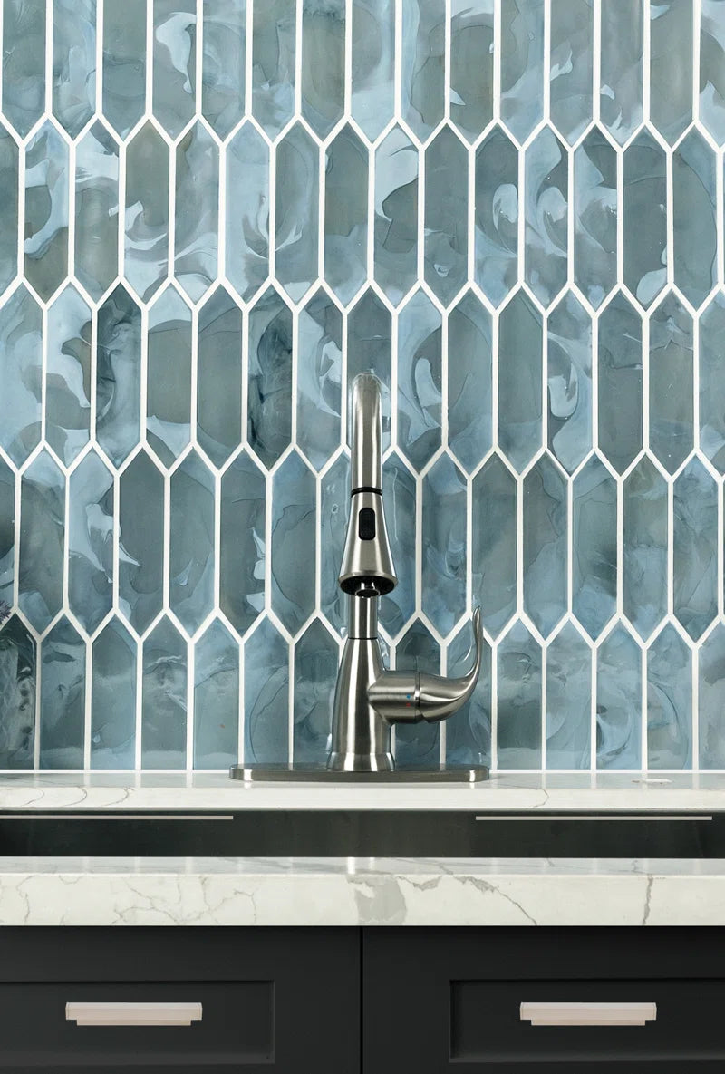 Blue Shimmer Picket 10 In. X 13.3 In. Glass Mesh-Mounted Mosaic Wall Tile