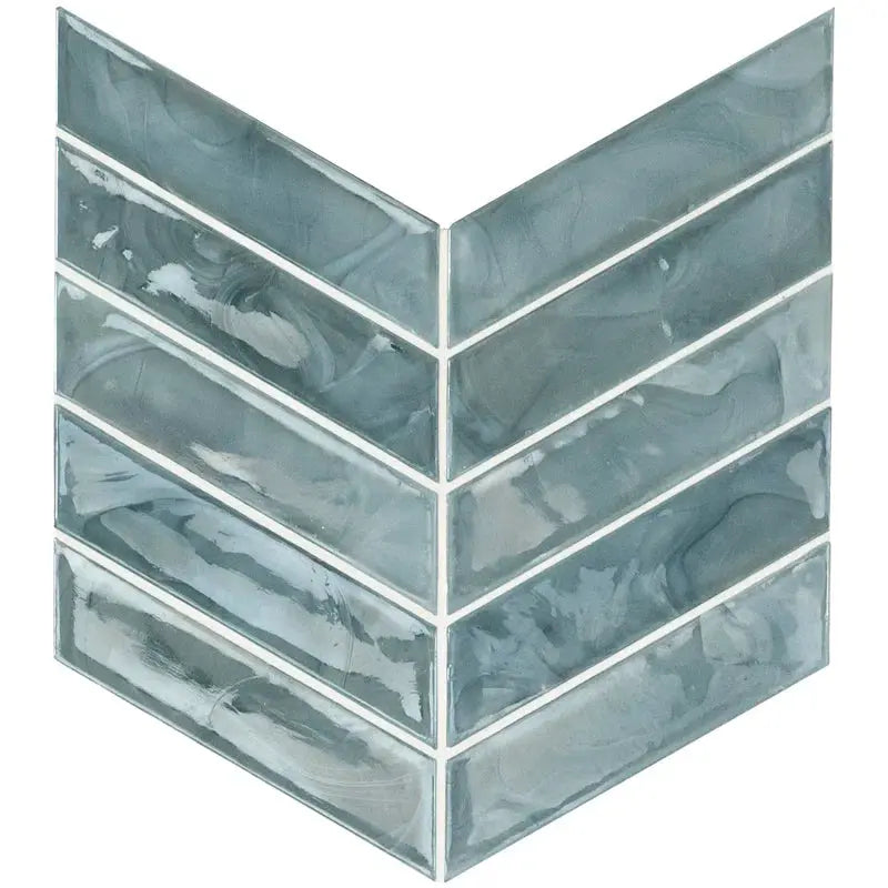 Blue Shimmer Chevron 9.95 In. X 11.85 In. Glass Mesh-Mounted Mosaic Wall Tile