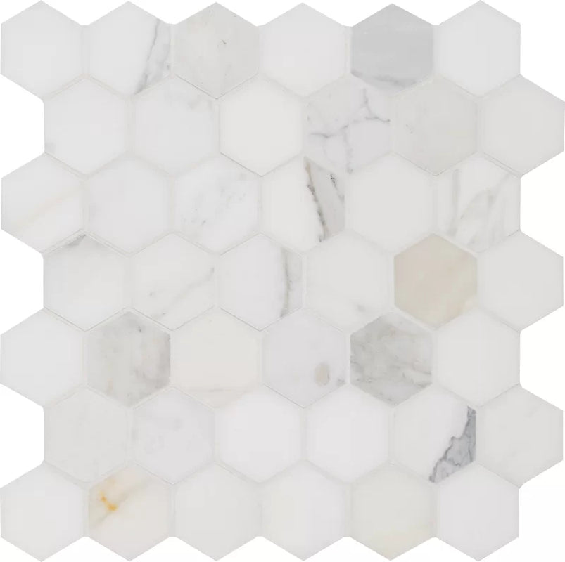 Calacatta Gold Hexagon 2" X 2" Polished Marble Mosaic Tile