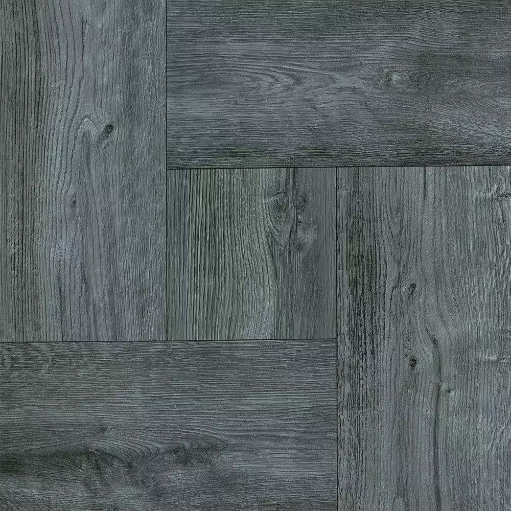 Grey Wood Parquet 3 MIL X 12 In. W X 12 In. L Peel and Stick Water Resistant Vinyl Tile Flooring (30 Sqft/Case)