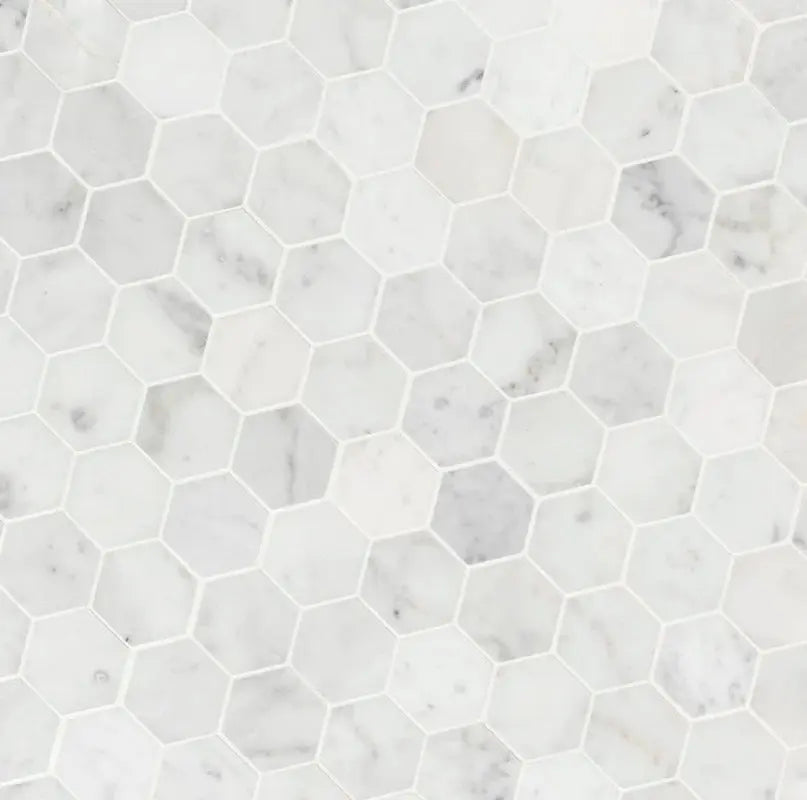 Carrara White Hexagon 11.75" X 12" Honed Marble Mesh-Mounted Mosaic Tile