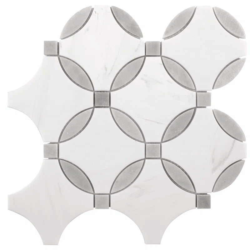 Bianco Dolomite Lola 10.25" X 10.25" Polished Marble Mosaic Floor and Wall Tile