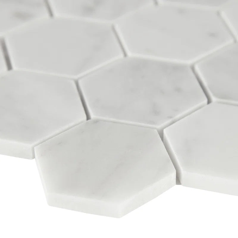Carrara White Hexagon 11.75" X 12" Honed Marble Mesh-Mounted Mosaic Tile